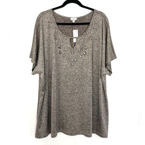 NWT Avenue Top Dolman Sleeve Embellished Neckline Stretch Knit 26/28 3X mc